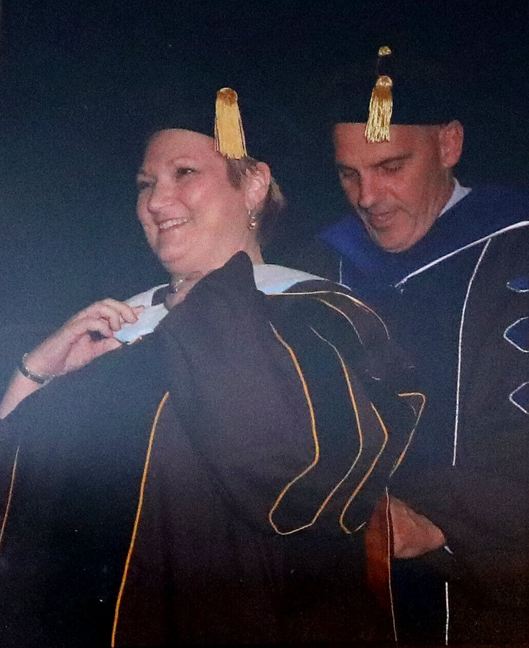 While working as nurse and administrator, Lonni Schicker earned a bachelor's degree in 2000 and master's degree in health care management in 2004 from the University of St. Francis in Joliet. She is pictured here in the spring of 2011, earning her doctorate in education from Lindenwood University. She became a professor at Minnesota State University that fall.